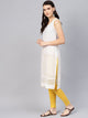 White Cut Work Embroidery Yellow Piping Kurti