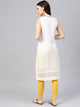 White Cut Work Embroidery Yellow Piping Kurti
