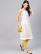 White Cut Work Embroidery Yellow Piping Kurti