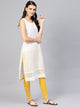 White Cut Work Embroidery Yellow Piping Kurti
