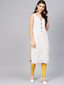 White Embroidery Cut Work Pink Piping Kurti
