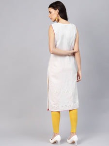 White Embroidery Cut Work Pink Piping Kurti