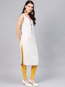 White Embroidery Cut Work Pink Piping Kurti