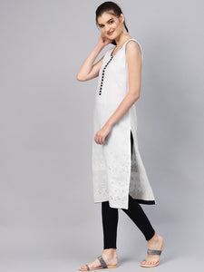 White Cut Work Embroidery Black Piping Kurti