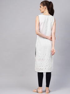 White Cut Work Embroidery Black Piping Kurti