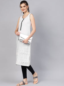 White Cut Work Embroidery Black Piping Kurti