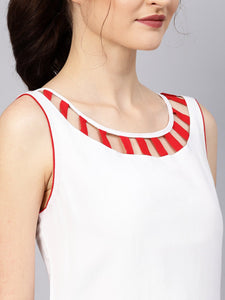 White Cut Work Embroidery Red Piping Kurti
