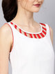White Cut Work Embroidery Red Piping Kurti