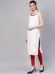 White Cut Work Embroidery Red Piping Kurti