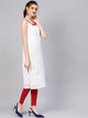 White Cut Work Embroidery Red Piping Kurti