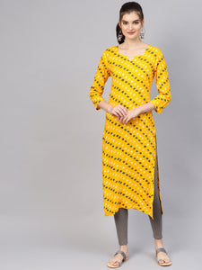 Yellow Bandhaj Print Kurti