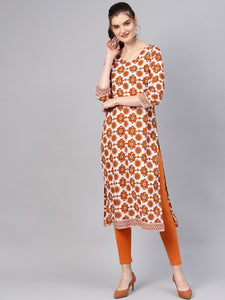 Brown Floral Block Print Kurti