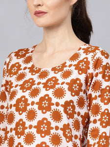 Brown Floral Block Print Kurti