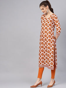 Brown Floral Block Print Kurti
