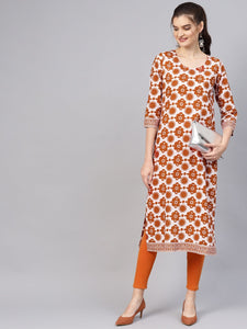 Brown Floral Block Print Kurti