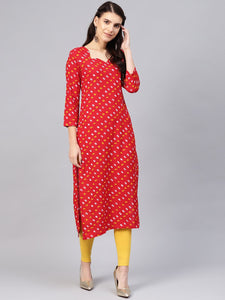 Red Bandhaj Print Kurti