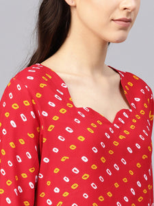 Red Bandhaj Print Kurti