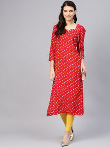 Red Bandhaj Print Kurti