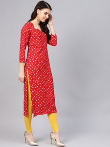 Red Bandhaj Print Kurti