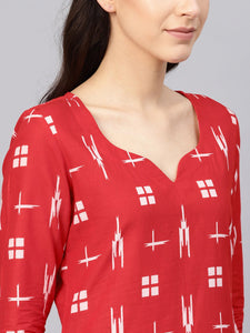 Red Ikkat Print Kurti
