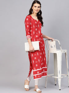 Red Ikkat Print Kurti