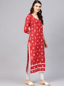 Red Ikkat Print Kurti