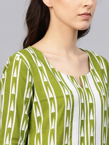 Green Line Print Kurti