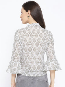 Grey Block Jaal Print Top
