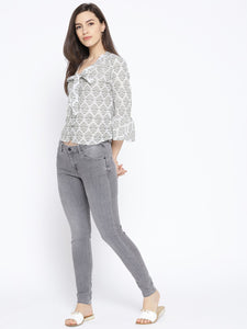 Grey Block Jaal Print Top