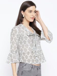 Grey Block Jaal Print Top