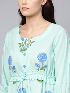 Sea Green Block Butta Print Top