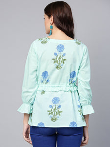 Sea Green Block Butta Print Top