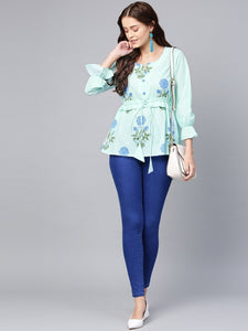 Sea Green Block Butta Print Top