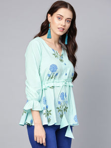 Sea Green Block Butta Print Top