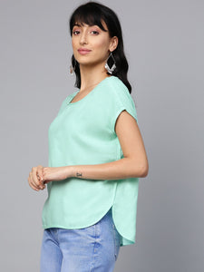 Sea Green Solid Boxy Top