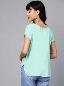 Sea Green Solid Boxy Top