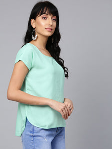 Sea Green Solid Boxy Top