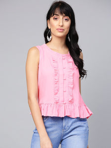 Pink Solid Frill Top