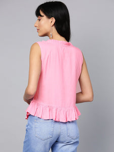 Pink Solid Frill Top