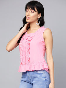 Pink Solid Frill Top