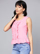 Pink Solid Frill Top