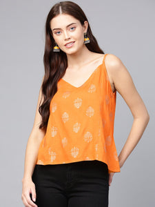 Mustard Printed A-line Top