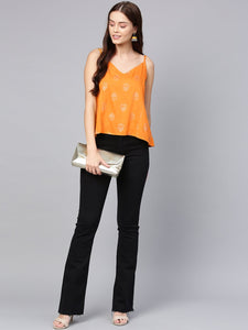 Mustard Printed A-line Top