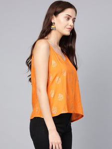 Mustard Printed A-line Top