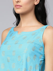 Turquoise Printed A-line Top
