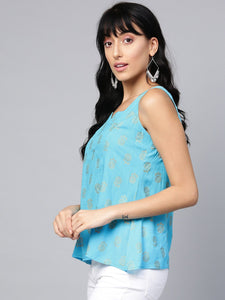 Turquoise Printed A-line Top