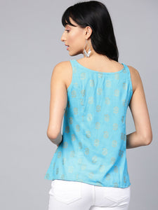Turquoise Printed A-line Top