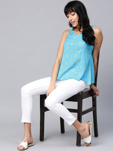 Turquoise Printed A-line Top