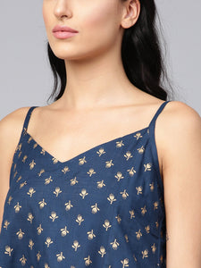 Navy Blue Printed A-line Top