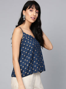 Navy Blue Printed A-line Top